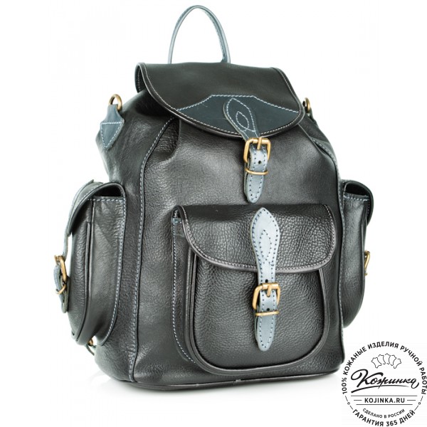 Кожаный рюкзак "Мидл" (чёрный). фото 1