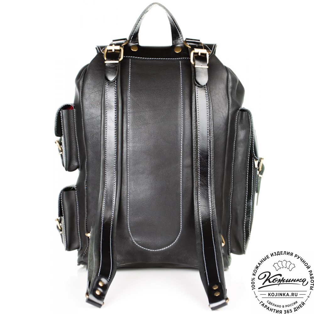Мужской кожаный рюкзак "Следопыт" (чёрный)
