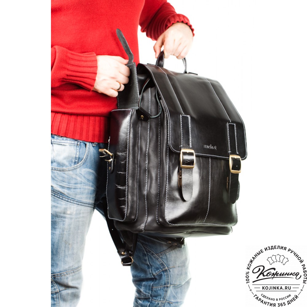 Мужской кожаный рюкзак "Следопыт" (чёрный)