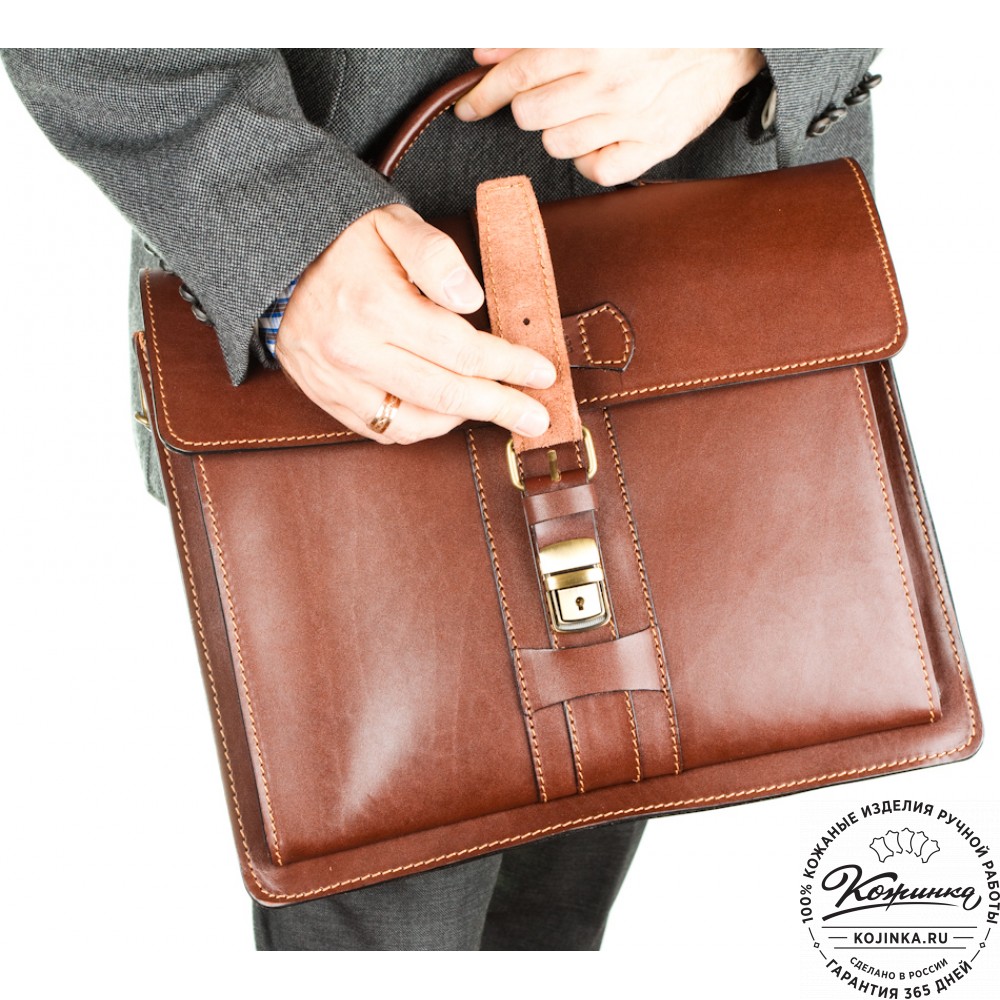Мужской кожаный портфель "Премьер" (коричневый)