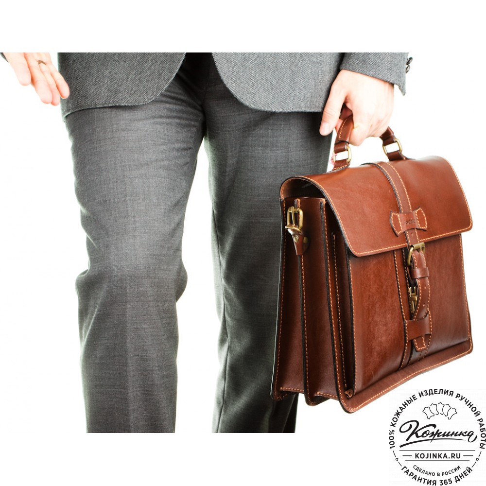 Мужской кожаный портфель "Премьер" (тёмно-коричневый)