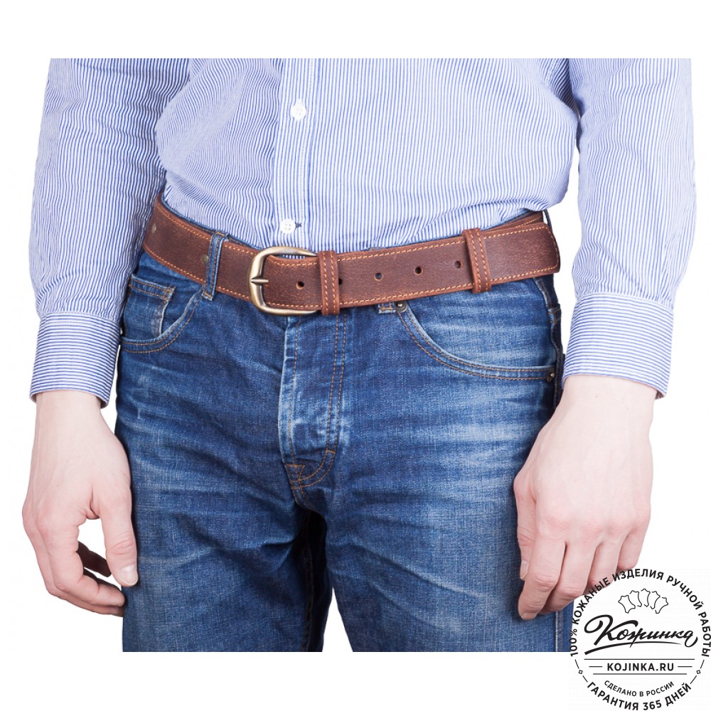 Кожаный мужской ремень "Анри Нью" (чёрный с пистонами)