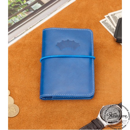 Кожаная обложка на паспорт Прага (синяя)